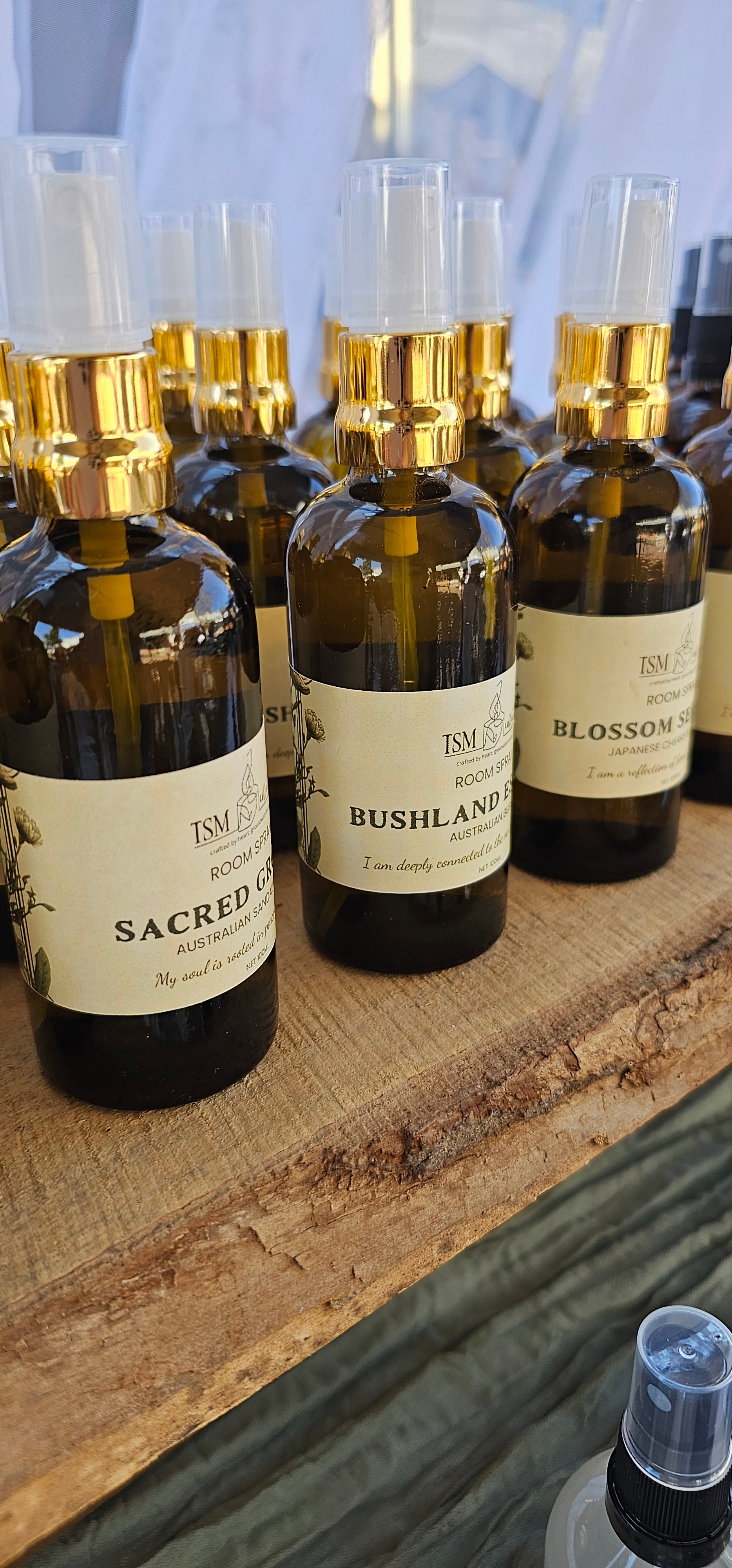 Room and linen mist with floral, citrus or earthy scents in amber bottle, handmade